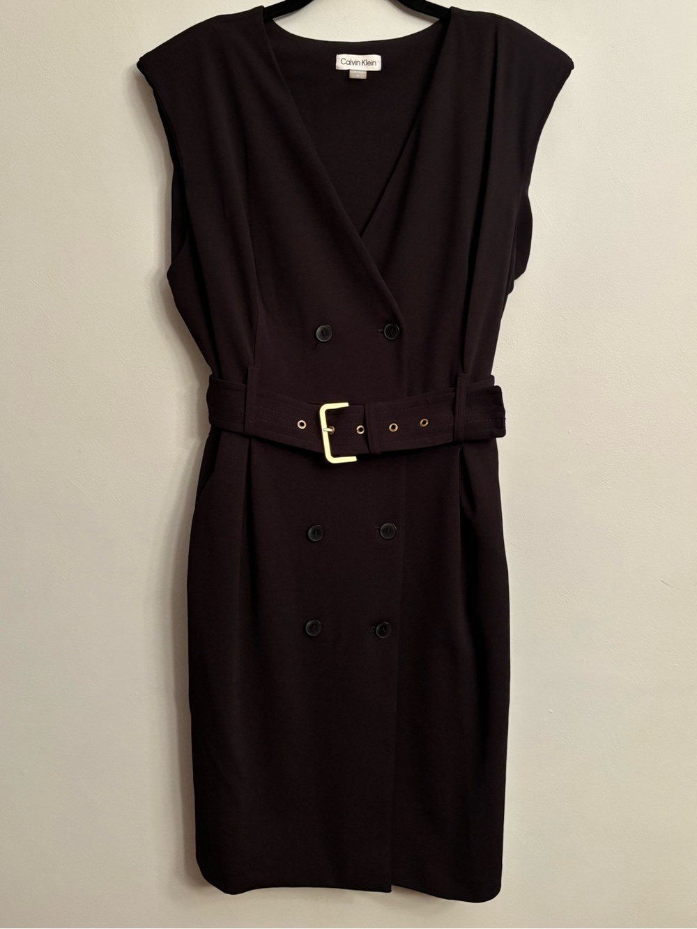NWOT Calvin Klein Black Double-Breasted Midi Dress with Belt